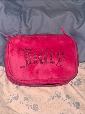 Juicy Couture Bright Pink Plush Jewelry Travel Case with Rhinestone Logo
